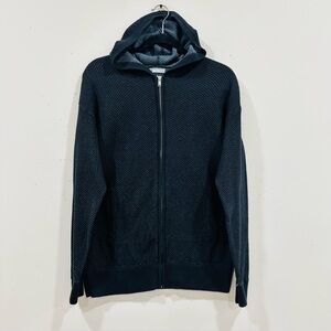 Zara Man Knitted Full-Zip Hoodie – Black Textured Waffle Knit Cardigan - Size‎ M